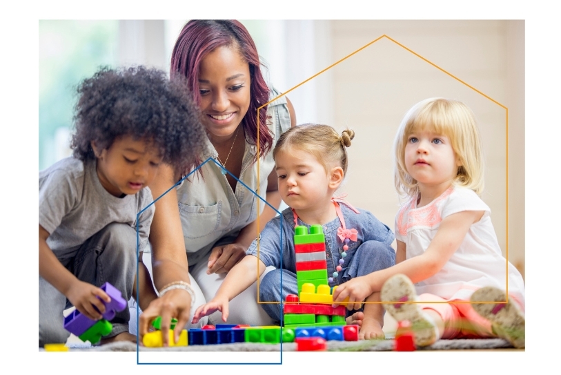 Stock image of an adult and children playing