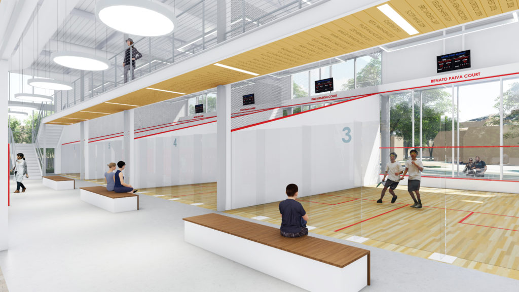 Rendering of new squash courts at Access Youth Academy's planned facility