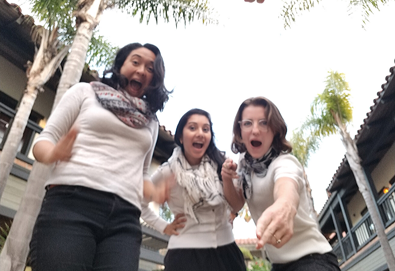 Lauren, Shreya & Heather in matching outfits