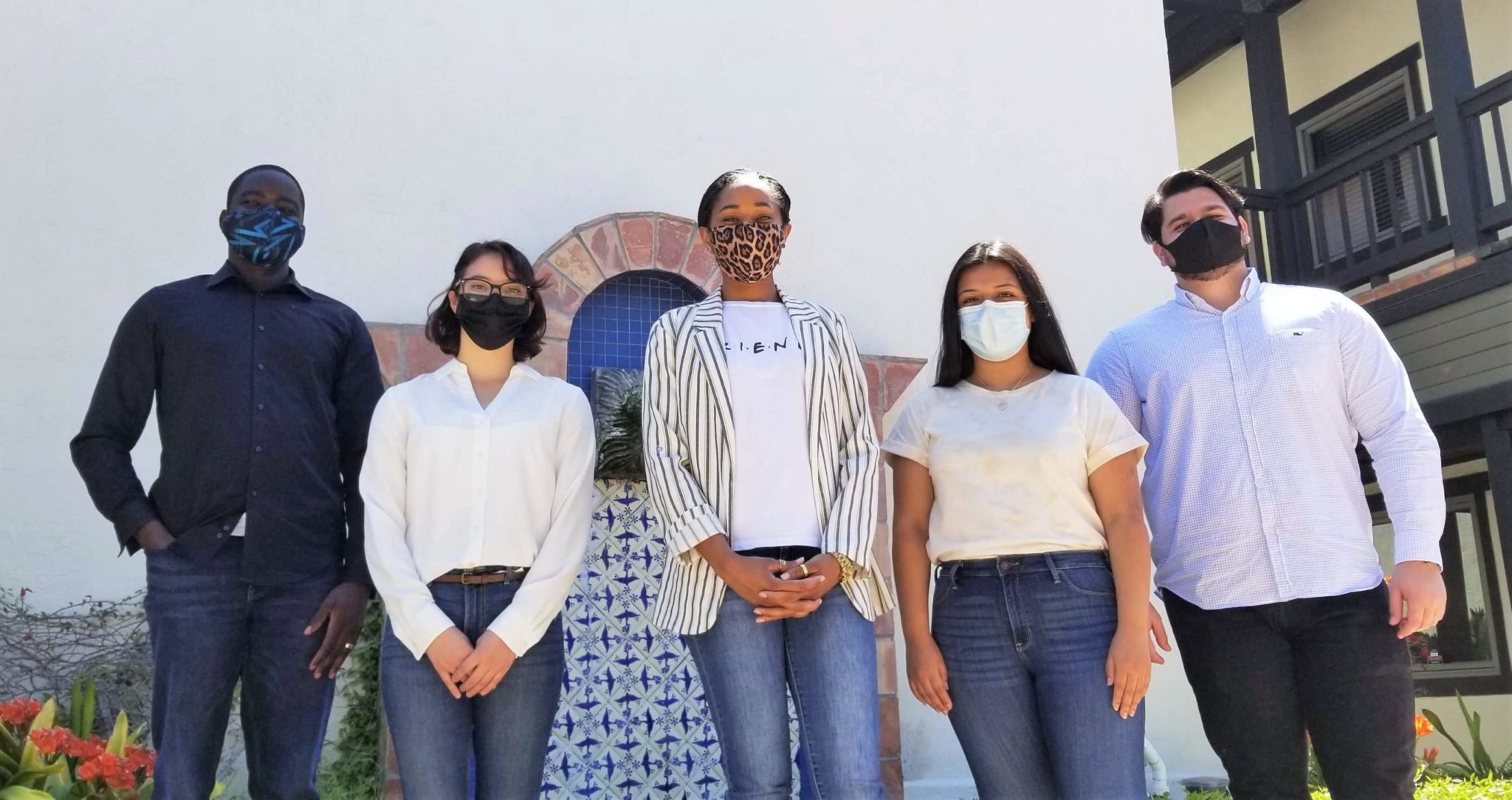 The 2020 cohort of Community Finance Fellows: Benson Ochira, Essence Rodriguez, Louise Jordan, Crystal Sevilla, Andrew Moncada