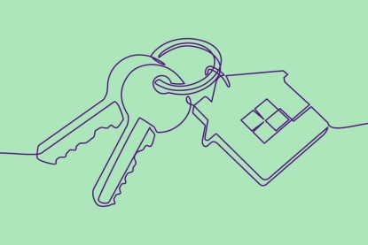 An illustration of keys attached to a keychain shaped like a house